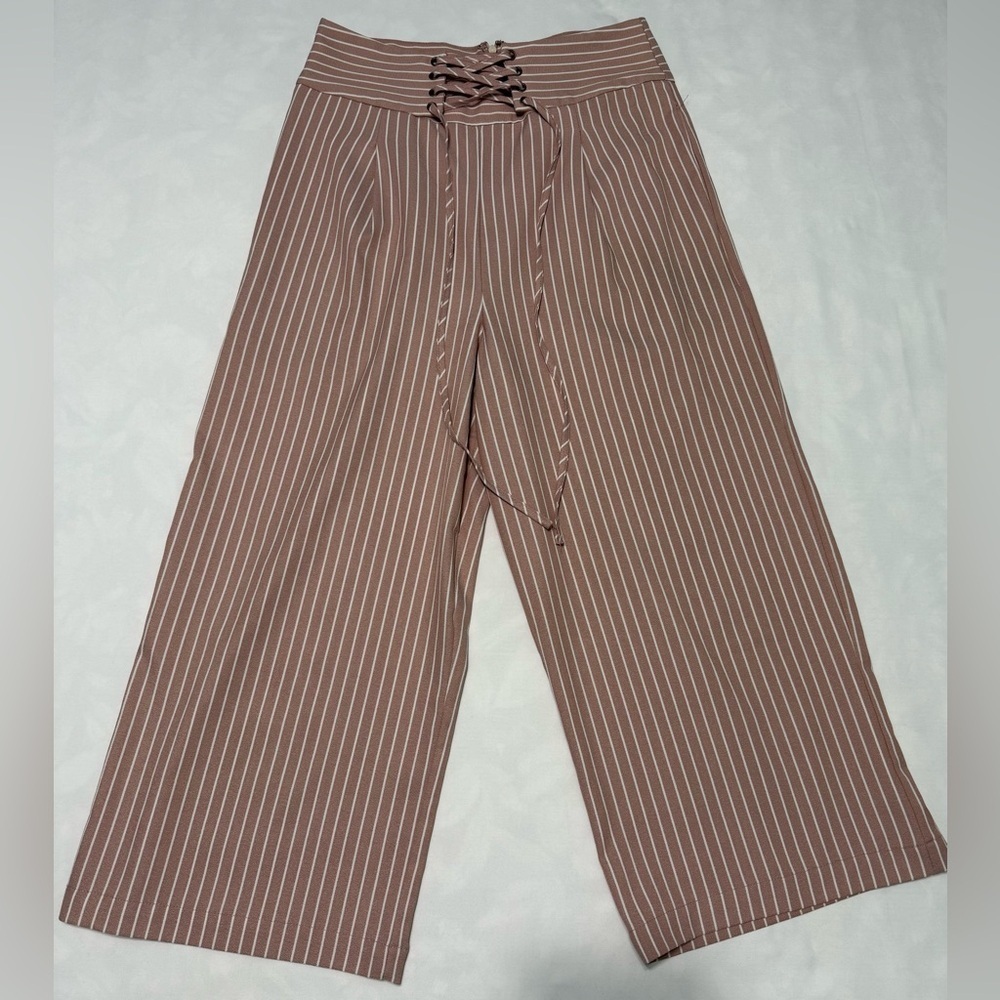 Everly Pink Lace-Up Pants Wide Leg Size M